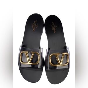 Valentino Black and Gold Sandals with Iconic V Logo